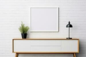 modern Leben Zimmer mit ein Fernseher Kabinett auf Attrappe, Lehrmodell, Simulation Weiß Mauer foto