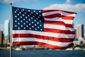 ein Symbol von amerikanisch Stolz das winken Flagge vereint das Nation foto