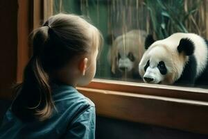 Zoo Kind Panda Fenster. generieren ai foto