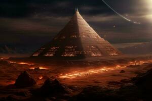 mysteriös Außerirdischer Stein Pyramide. generieren ai foto