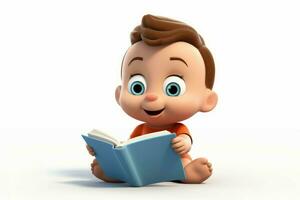 3d Karikatur Baby lesen Buch lernen. generieren ai foto