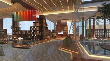 ein Blick von Größe das Luxus Einkaufszentrum Innere Design beim Einkaufen Stadt 3d Rendern foto