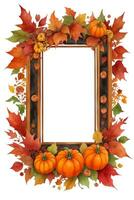 Rahmen mit Kürbisse und Herbst Blätter Grafik zum das Erntedankfest Tag foto