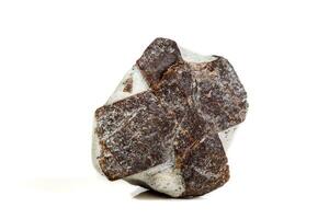 Makro Mineral Stein Staurolith auf ein Weiß Hintergrund foto
