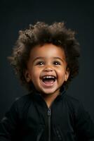 Porträt von süß afrikanisch amerikanisch Junge Lachen, erstellt mit generativ ai foto