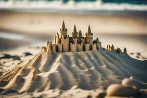 Sand Schloss auf das Strand. KI-generiert foto