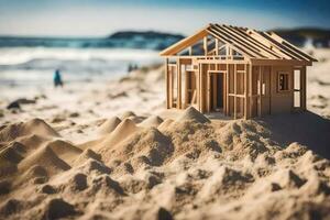 ein Modell- von ein Haus auf das Strand. KI-generiert foto