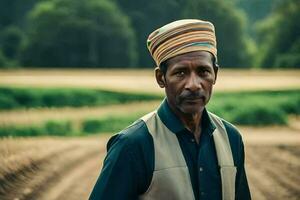 ein Mann im ein Turban steht im ein Feld. KI-generiert foto