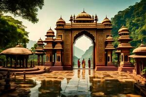 das Eingang zu ein Tempel im Indien. KI-generiert foto