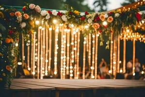 Hochzeit Dekor Ideen zum ein rustikal Hochzeit. KI-generiert foto