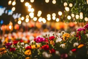 Blumen im das Garten beim Nacht. KI-generiert foto