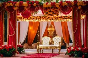 indisch Hochzeit Zeremonie Dekor. KI-generiert foto