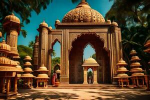 das Eingang zu ein Tempel im Indien. KI-generiert foto