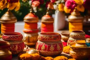 indisch Hochzeit Dekor Ideen. KI-generiert foto