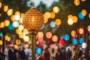 ein Lampe mit viele bunt Beleuchtung auf Es. KI-generiert foto