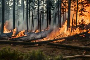 ein Wald Feuer ist Verbrennung im das Wald. KI-generiert foto