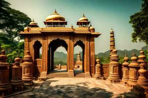 das Eingang zu ein Tempel im Indien. KI-generiert foto