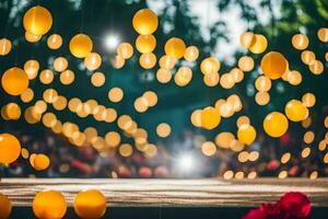 Gelb Luftballons auf Bühne mit ein rot Rose. KI-generiert foto