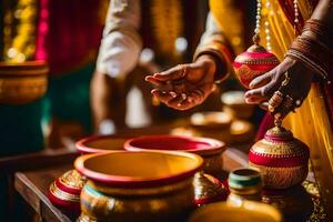 indisch Hochzeit Zeremonie im Bangalore. KI-generiert foto