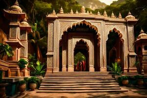 das Eingang zu ein Tempel im Indien. KI-generiert foto