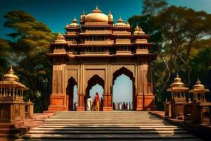 das Eingang zu ein Tempel im Indien. KI-generiert foto