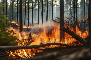 ein Wald Feuer im das Mitte von ein Wald. KI-generiert foto