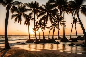 Palme Bäume auf das Strand beim Sonnenuntergang. KI-generiert foto