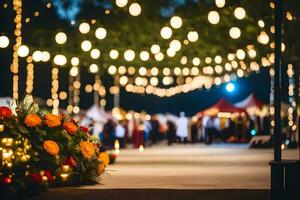 ein Hochzeit Zeremonie mit Beleuchtung und Blumen. KI-generiert foto