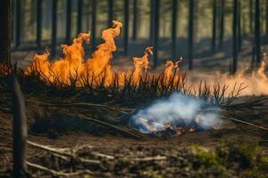 ein Feuer brennt im das Wald. KI-generiert foto