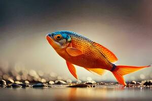 ein Fisch mit hell Orange und Blau Augen. KI-generiert foto