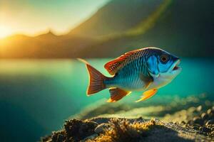 Fisch im das Wasser beim Sonnenuntergang. KI-generiert foto