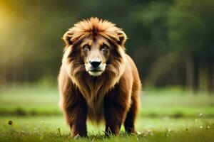 ein Löwe ist Stehen im das Gras. KI-generiert foto