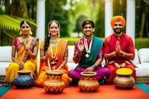 indisch Hochzeit Party mit Schlagzeug. KI-generiert foto