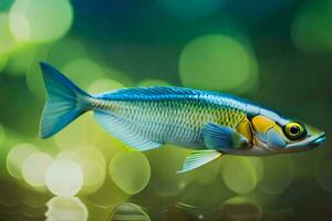 ein Fisch mit Blau und Gelb Flossen Schwimmen im das Wasser. KI-generiert foto