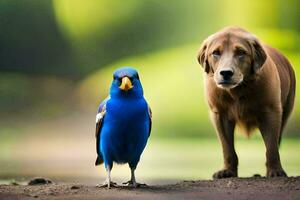 ein Hund und ein Vogel. KI-generiert foto