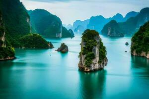 das schön Landschaft von Halong Bucht. KI-generiert foto