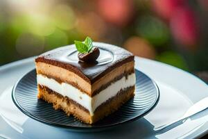 ein Stück von Kuchen auf ein Platte. KI-generiert foto