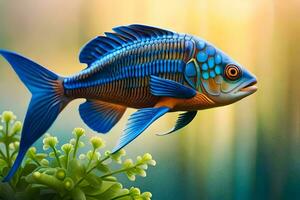 Fisch im Aquarium mit Pflanzen und Wasser. KI-generiert foto