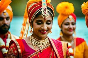 indisch Hochzeit im das Stadt. KI-generiert foto