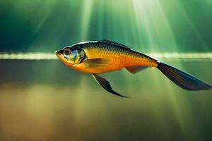 ein Fisch Schwimmen im das Wasser mit Sonnenlicht leuchtenden. KI-generiert foto