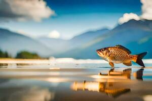 Foto Hintergrund das Himmel, Fisch, Berge, Wasser, See, Fisch, See, Wasser,. KI-generiert