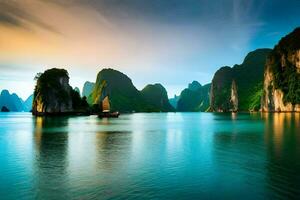 das schön Landschaft von Halong Bucht. KI-generiert foto