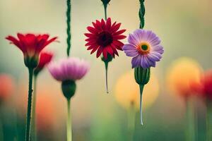 bunt Blumen hängend von ein Schnur. KI-generiert foto