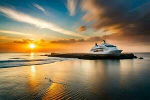 ein Kreuzfahrt Schiff im das Ozean beim Sonnenuntergang. KI-generiert foto