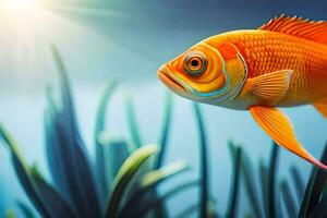 ein Orange Fisch ist Schwimmen im das Wasser. KI-generiert foto