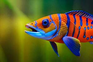 ein bunt Fisch mit Blau und Orange Streifen. KI-generiert foto