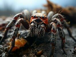 Nahansicht höchst detailliert Makro Schuss von das Spinne generativ ai foto