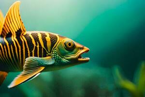 ein Fisch mit ein Gelb und schwarz gestreift Körper. KI-generiert foto