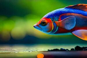 ein bunt Fisch mit ein hell Blau und Orange Körper. KI-generiert foto