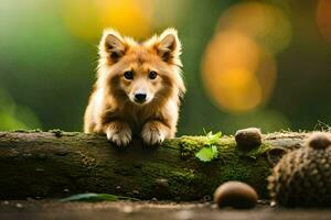 Foto Hintergrund das Wald, Tiere, Hund, Eichhörnchen, Eicheln, Baum, Eicheln,. KI-generiert